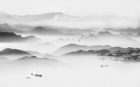 新中式山水画背景墙壁画