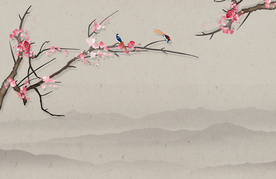 禅意梅花山水 墨梅 山水画