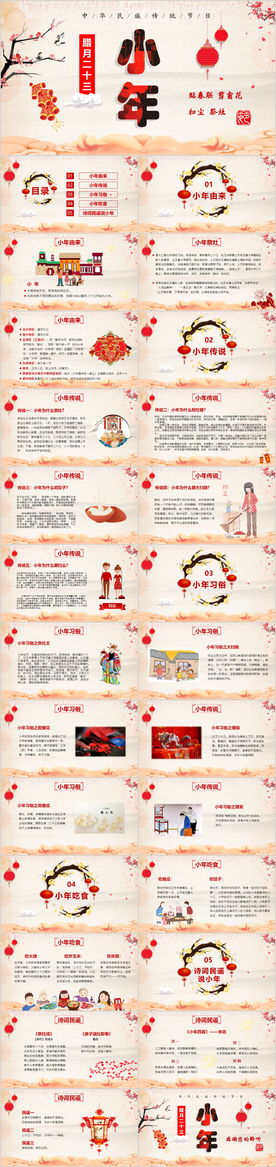 红色喜庆小年介绍新年快乐ppt