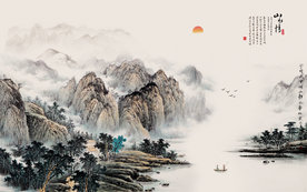 大型禅意山水情背景墙壁纸