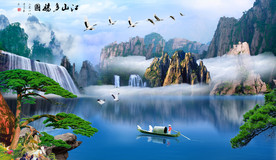 中式山水江山多娇背景墙