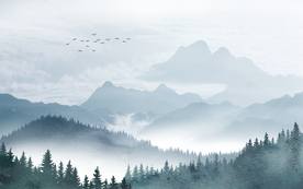 山水画  大山水树林 朦胧山水