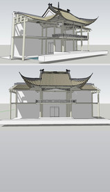 素模戏台单体草图SU模型