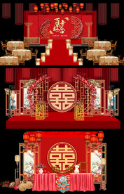 中国风舞台背景婚礼效果图
