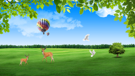 蓝天白云草原 梦幻背景现代壁画