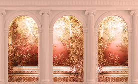 欧式复古罗马柱花卉背景壁画