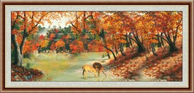 秋天油画梅花鹿