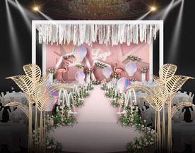 粉色热气球火烈鸟主题仪式区