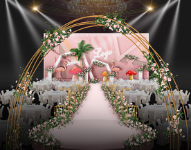 粉色火烈鸟主题婚礼仪式区
