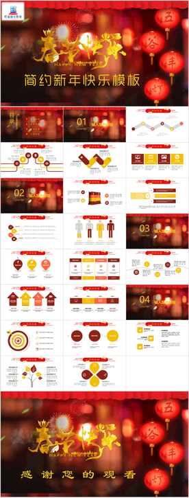简约新年快乐PPT模板