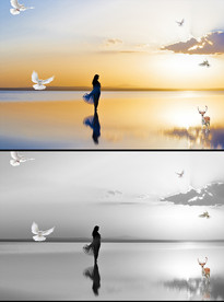 海边跳舞的美女床头画人物装饰画