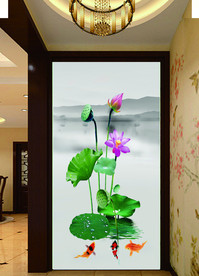 荷花图玄关过道背景墙