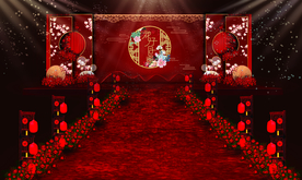 红色婚礼舞台背景