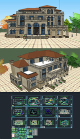 古典别墅草图SU模型含CAD图