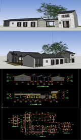 展览厅草图大师SU模型含CAD