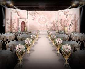 粉色新中式婚礼仪式区