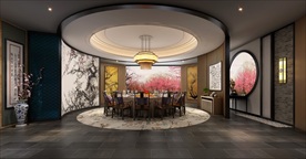 中式酒店餐厅包间模型效果图