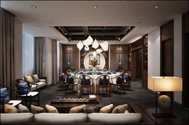 中式酒店餐厅包间模型效果图