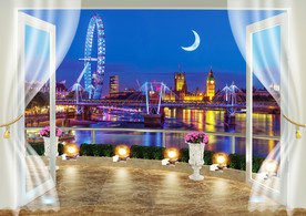 3D窗外唯美夜景背景墙