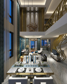 现代风格豪华别墅客餐厅