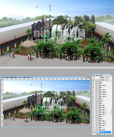 生态园假山古树景观效果图