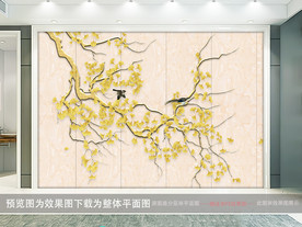 银杏中式花鸟