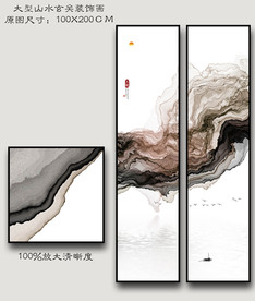 大型新中式二联竖幅玄关画