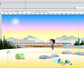 小男孩在沙滩的火车道旁走过9秒