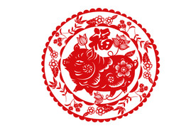 猪年剪纸png