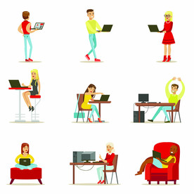 电脑办公卡通人物插画