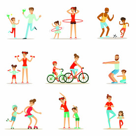 亲子运动卡通插画