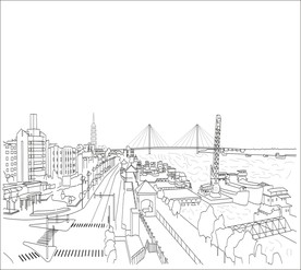 长江大堤加固工程城市建筑线条图