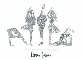 手绘线稿瑜伽美女插画