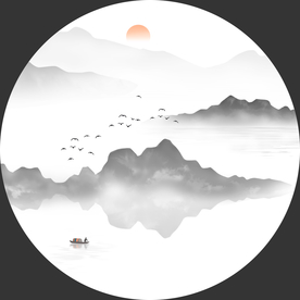 大型圆形水墨山水画