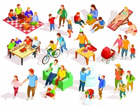 家庭聚会卡通人物插画