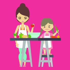 母女做菜卡通人物插画