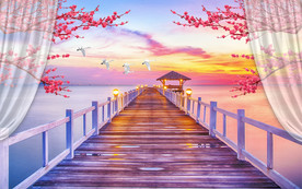 唯美海景画中画3D电视背景墙