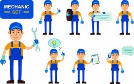 汽车维修工卡通人物插画
