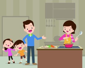 家庭厨房卡通人物插画