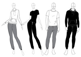 男女装卫衣效果图线稿AI矢量图