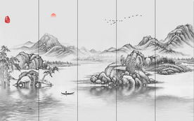 水墨山水壁画 大型山水壁画