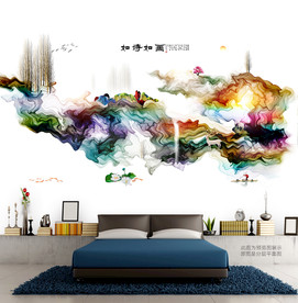 山水水墨写意 墙壁画