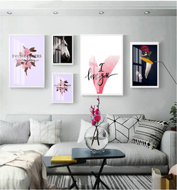 粉红花卉英文组合北欧装饰画