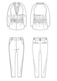 荷叶边西装与裤子AI款式图