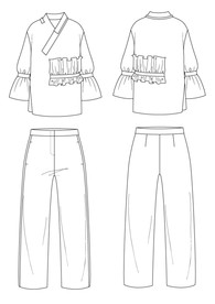 荷叶边长上衣和阔腿裤模板