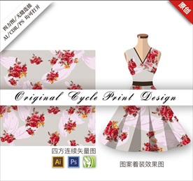 矢量高端牡丹中国风花朵印花图案