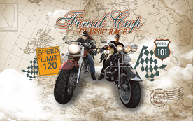 手绘复古摩托车背景墙装饰画