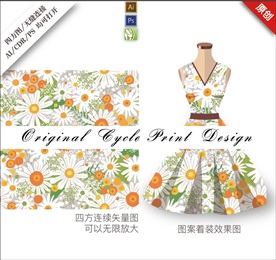 手绘矢量花卉小碎花清新印花背景