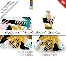 手绘矢量花卉满幅清新印花背景