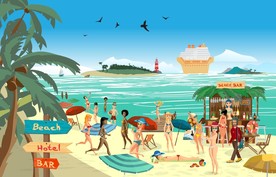 沙滩景点插画插图